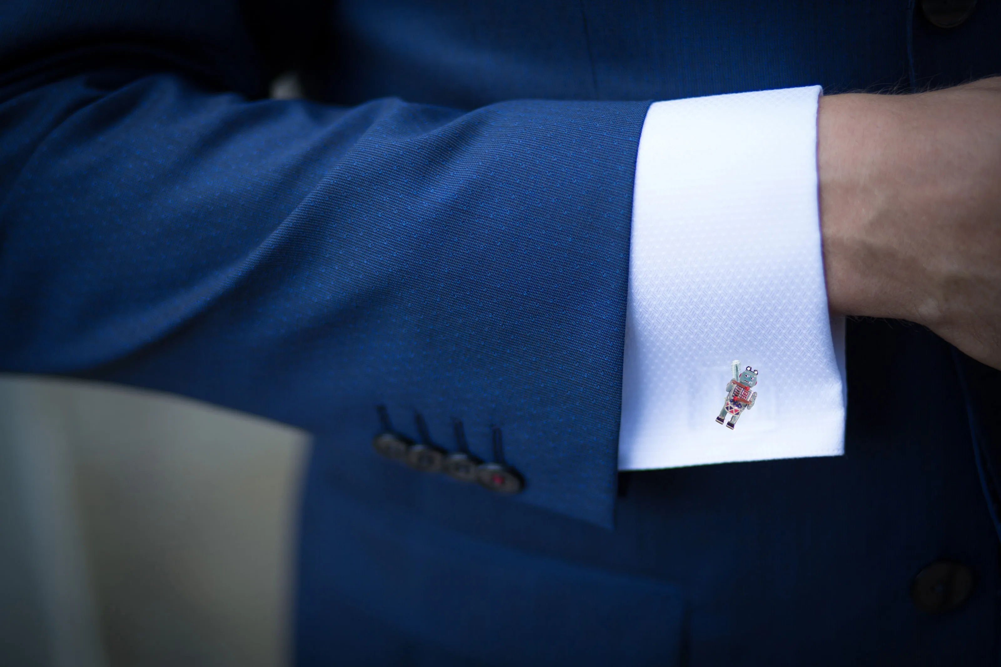 Drumming Robot Silver Cufflinks