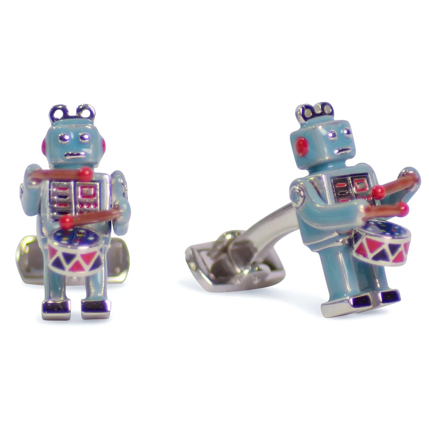 Drumming Robot Silver Cufflinks