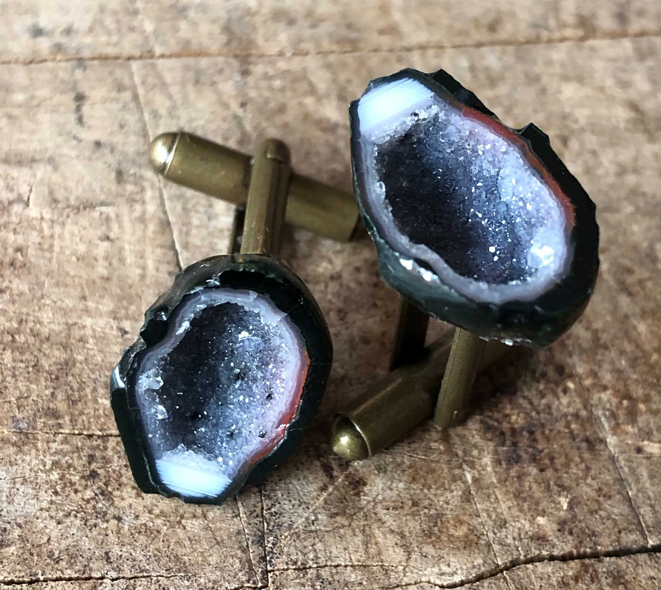 Druzy Agate Geode Cufflinks, Tabasco geode cuff links