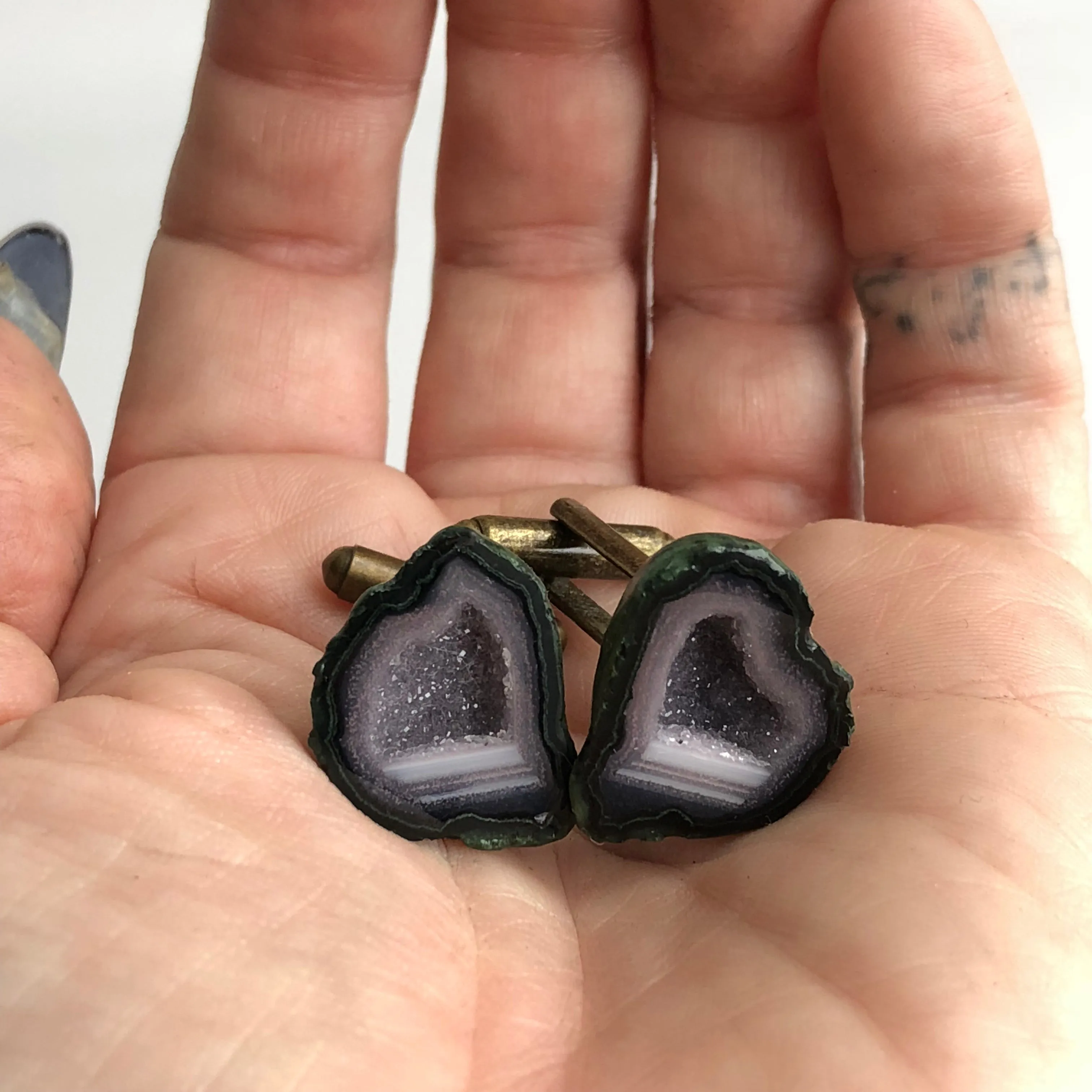 Druzy Agate Geode Cufflinks, Tabasco geode cuff links