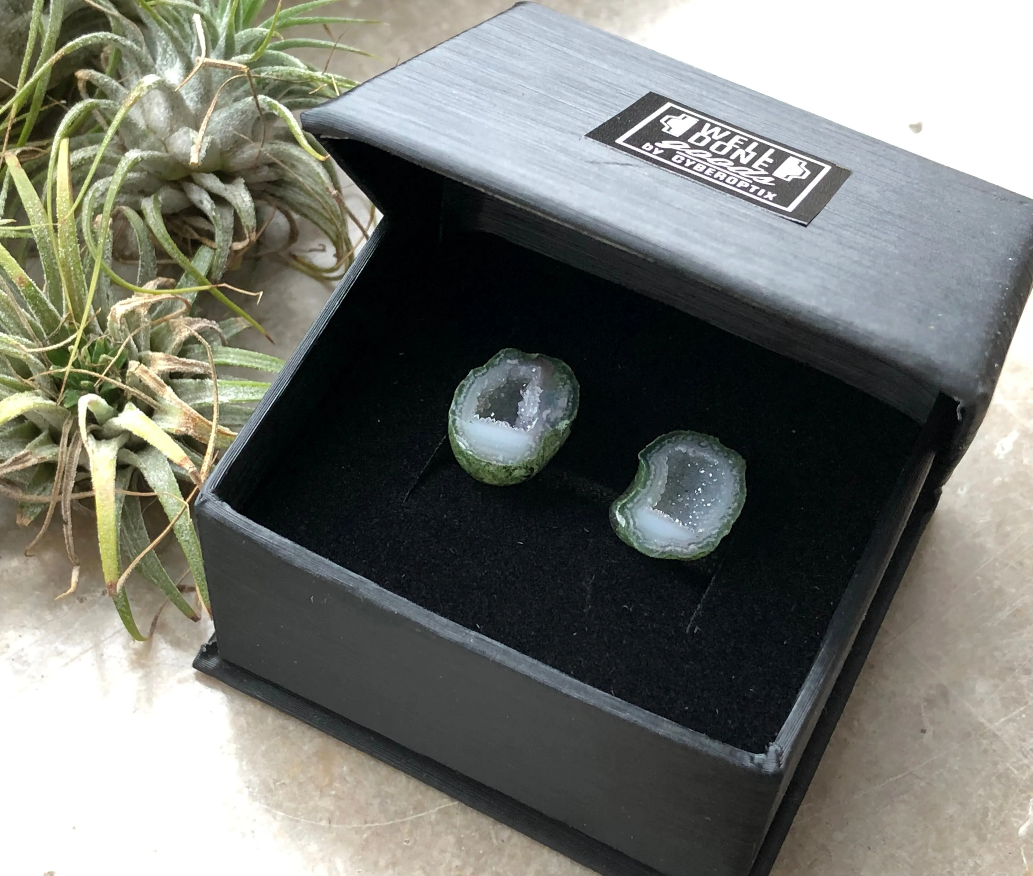 Druzy Agate Geode Cufflinks, Tabasco geode cuff links