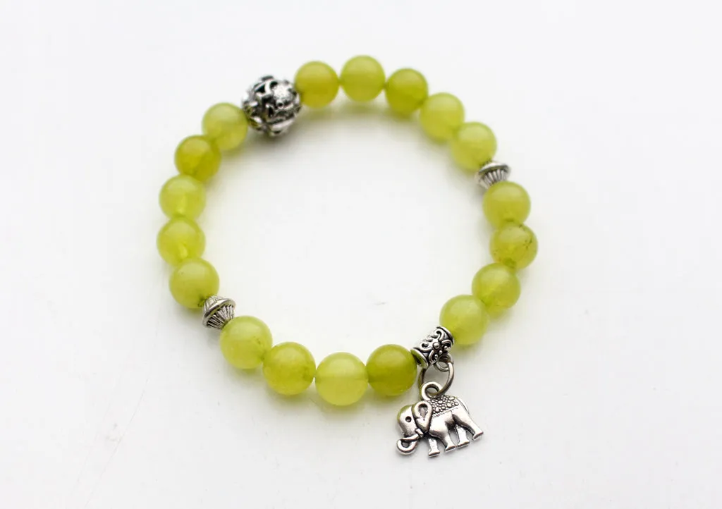 Elephant Charm Stone Beaded Bracelet