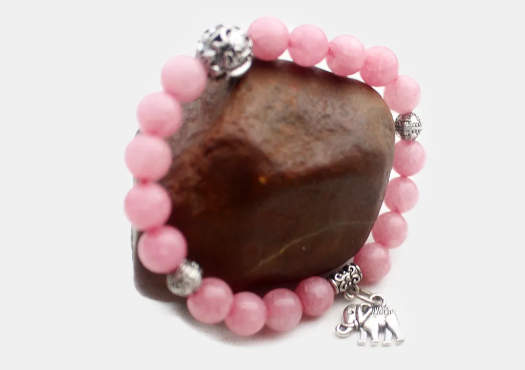 Elephant Charm Stone Beaded Bracelet