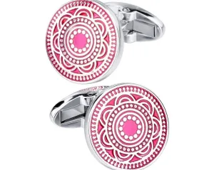 Enamel Pattern Pink Silver Cufflinks