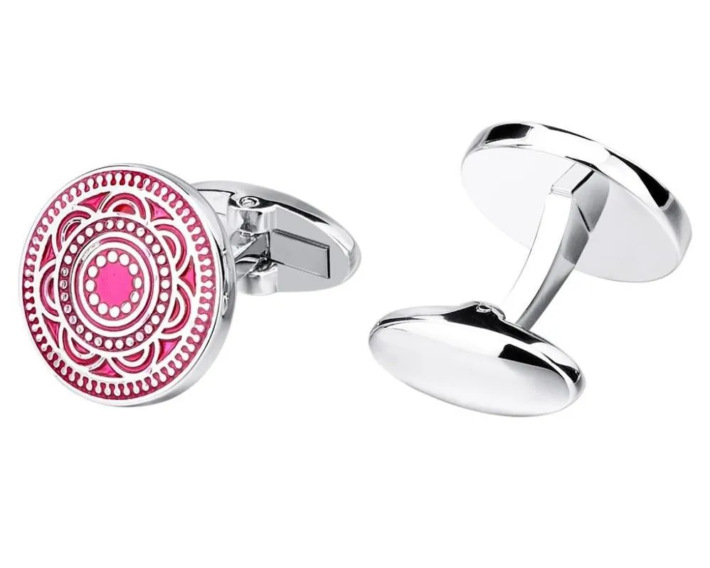 Enamel Pattern Pink Silver Cufflinks