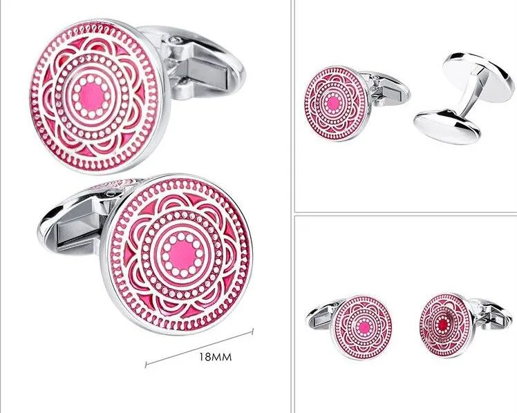 Enamel Pattern Pink Silver Cufflinks