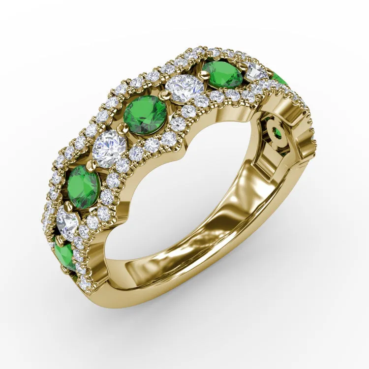 Endless Romance Emerald and Diamond Wave Ring