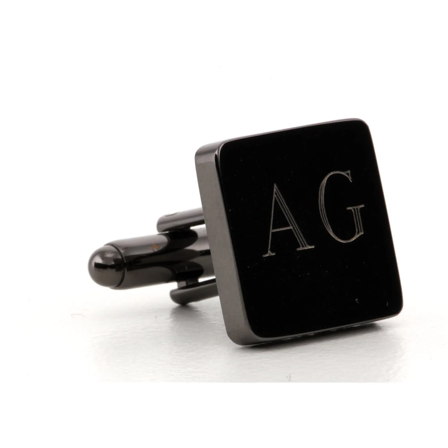 Engraved Logo Square GunMetal Cufflinks