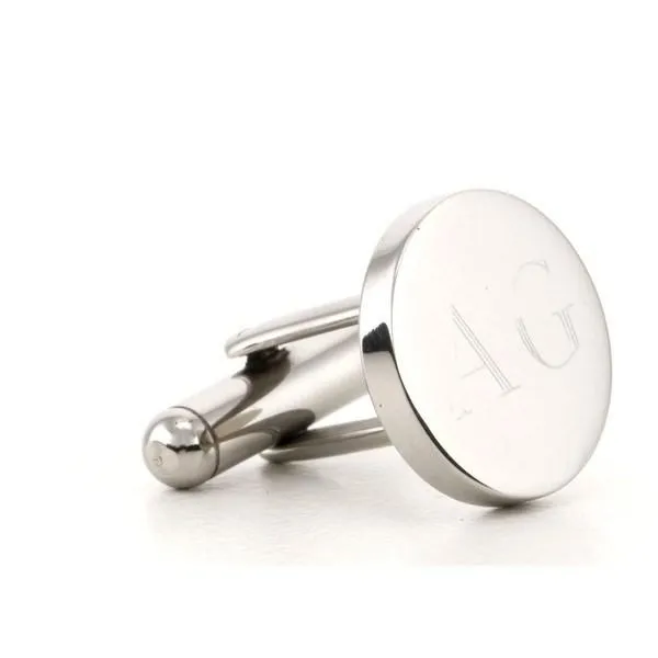 Engraved Round Silver Cufflinks and Tie Bar Set