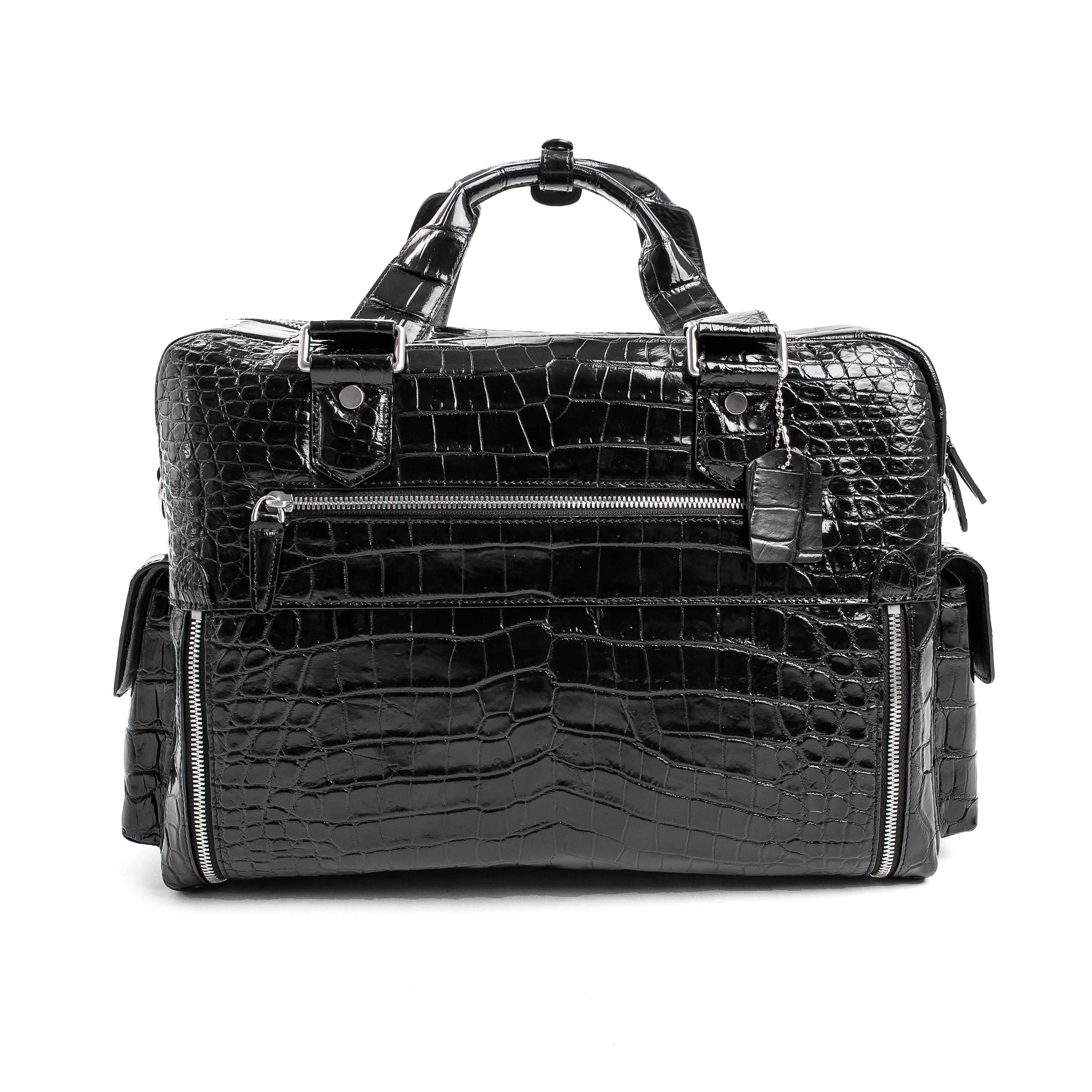 ersatile Natural Crocodile Leather Bag with Multiple Pockets