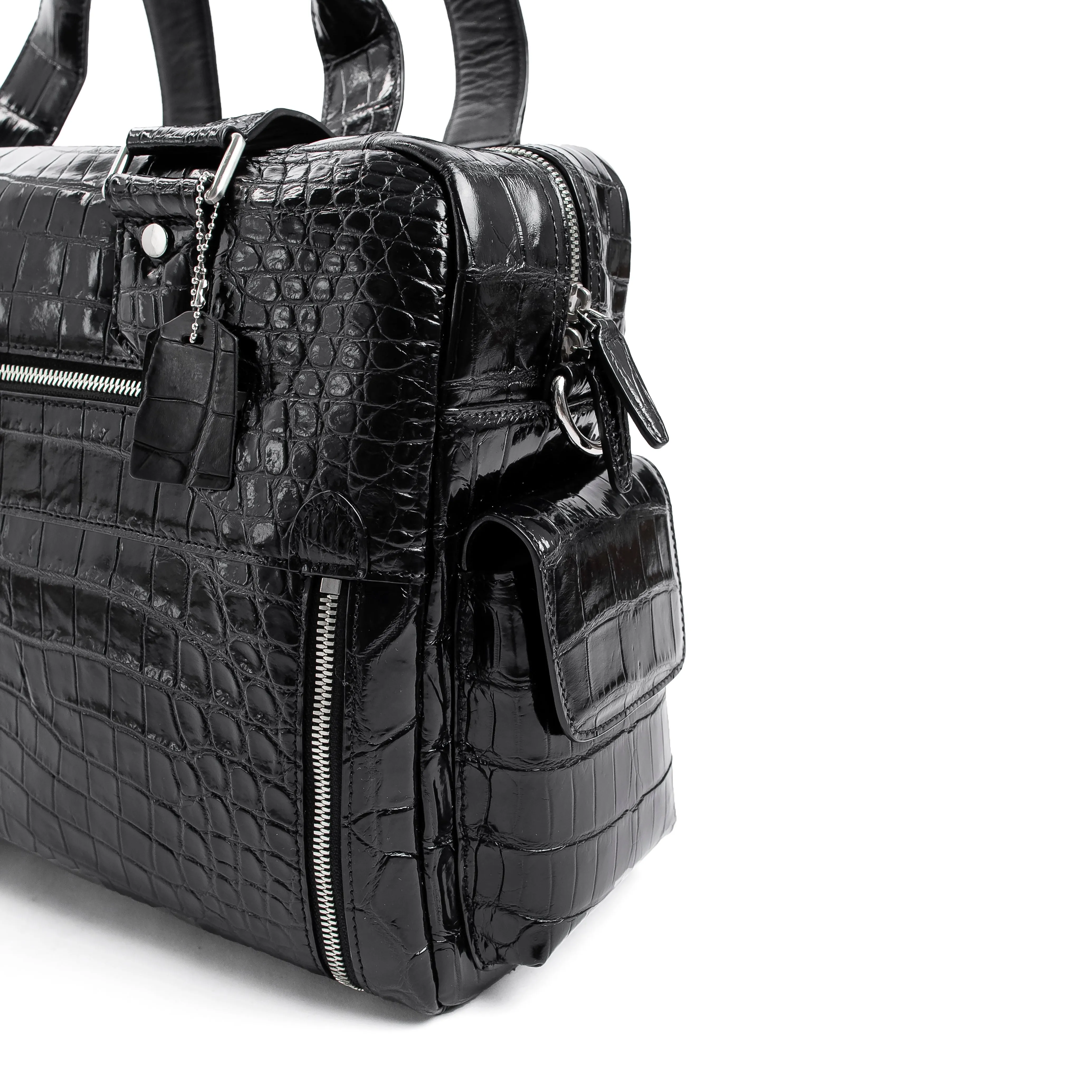 ersatile Natural Crocodile Leather Bag with Multiple Pockets