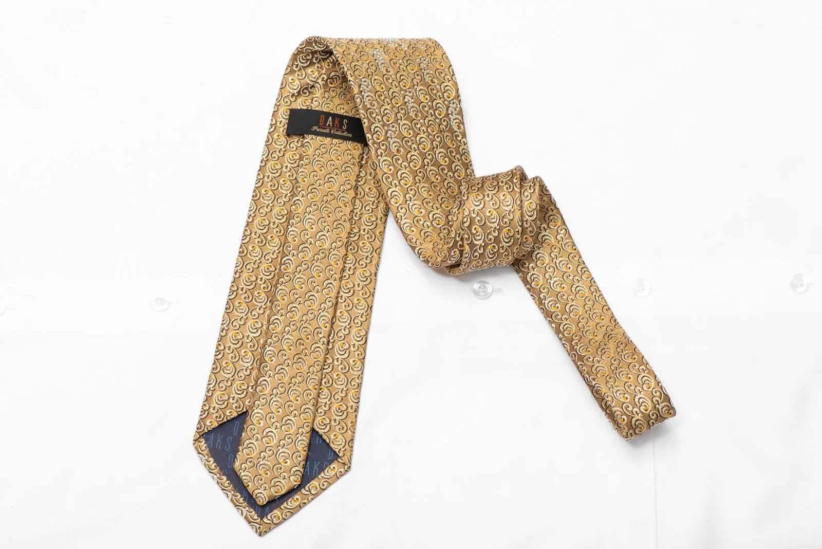 Filigree On Gold Rhinestone Silk Necktie With Gold Sparkles