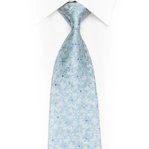 Floral On Pale Blue Rhinestone Silk Necktie With Sparkles