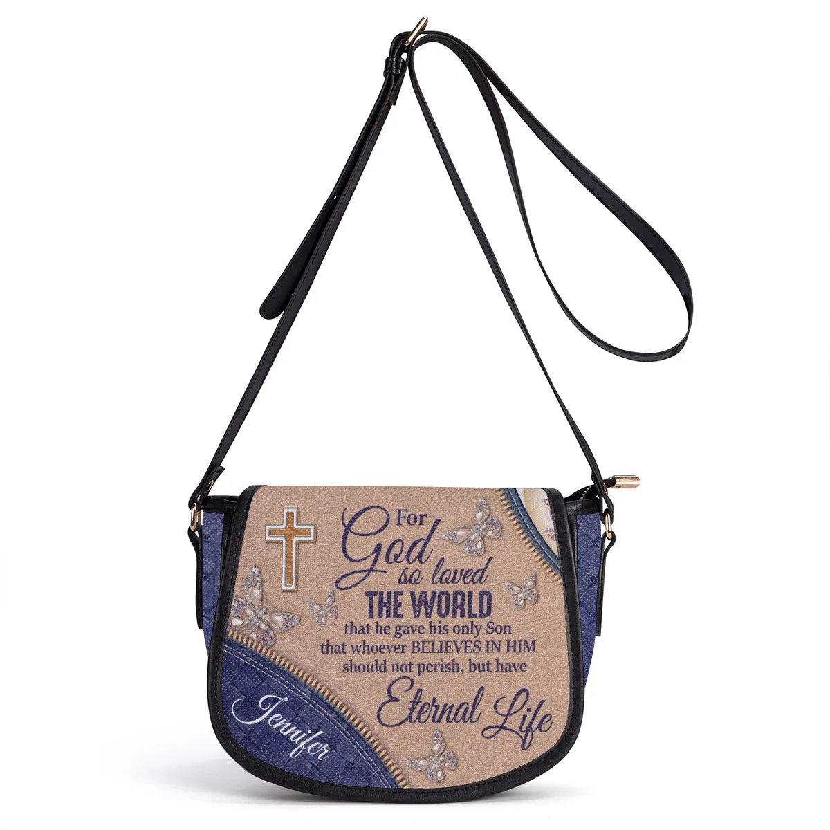 For God So Loved The World Personalized Leather Saddle Bag - Christian Women's Handbags