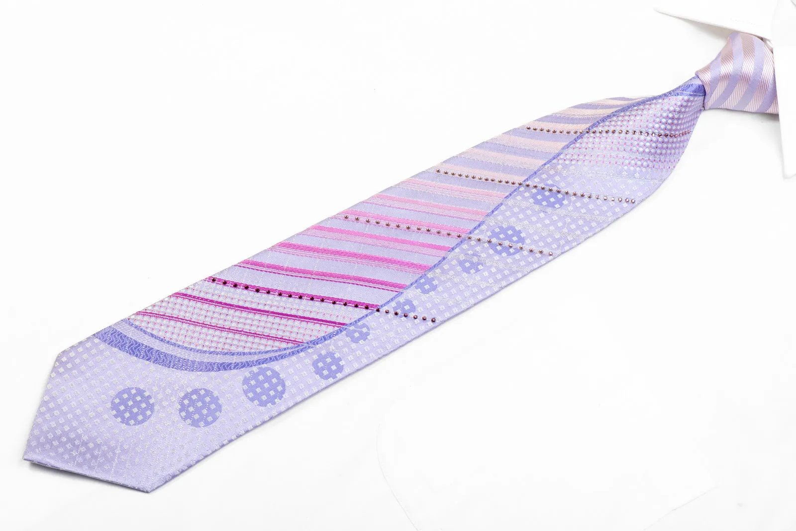 Geometric & Waves On Mauve Rhinestone Silk Necktie With Sparkles