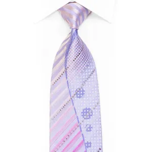 Geometric & Waves On Mauve Rhinestone Silk Necktie With Sparkles