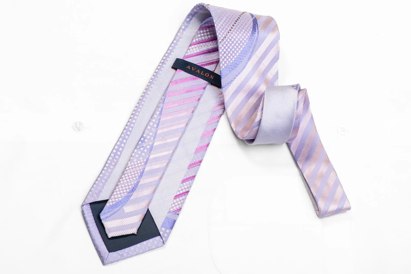 Geometric & Waves On Mauve Rhinestone Silk Necktie With Sparkles