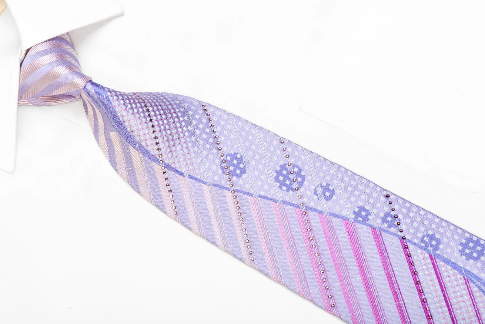 Geometric & Waves On Mauve Rhinestone Silk Necktie With Sparkles