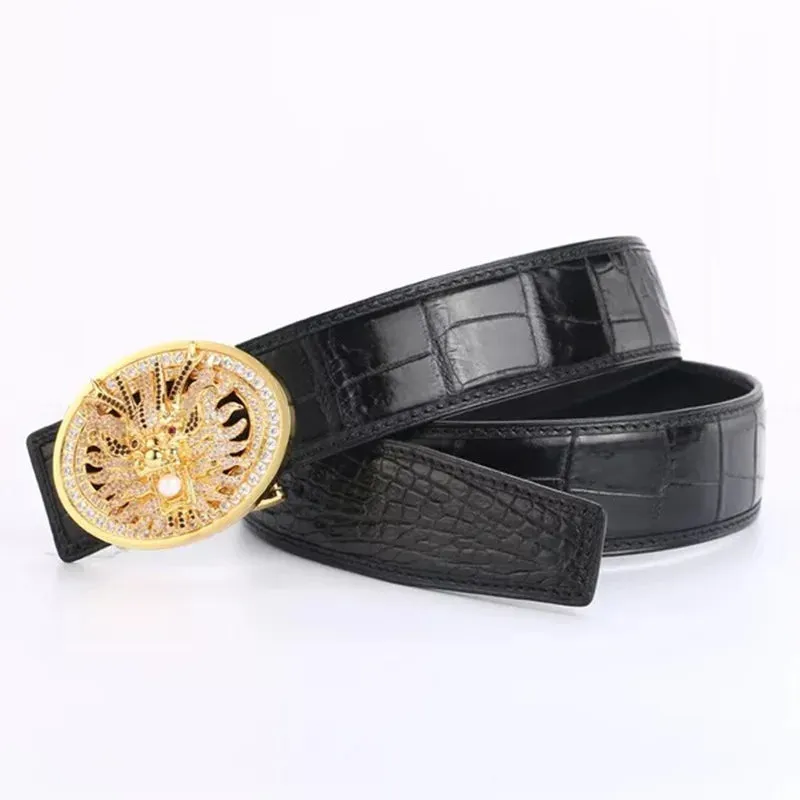 Gold & Silver Crocodile Leather Belt for Men