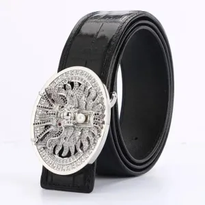 Gold & Silver Crocodile Leather Belt for Men