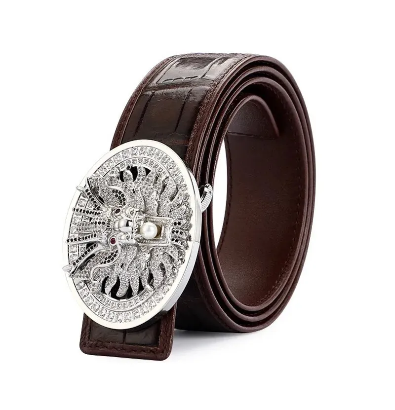 Gold & Silver Crocodile Leather Belt for Men