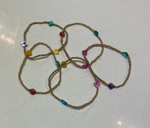 Gold Beaded Colorful Quatrefoil Bracelets