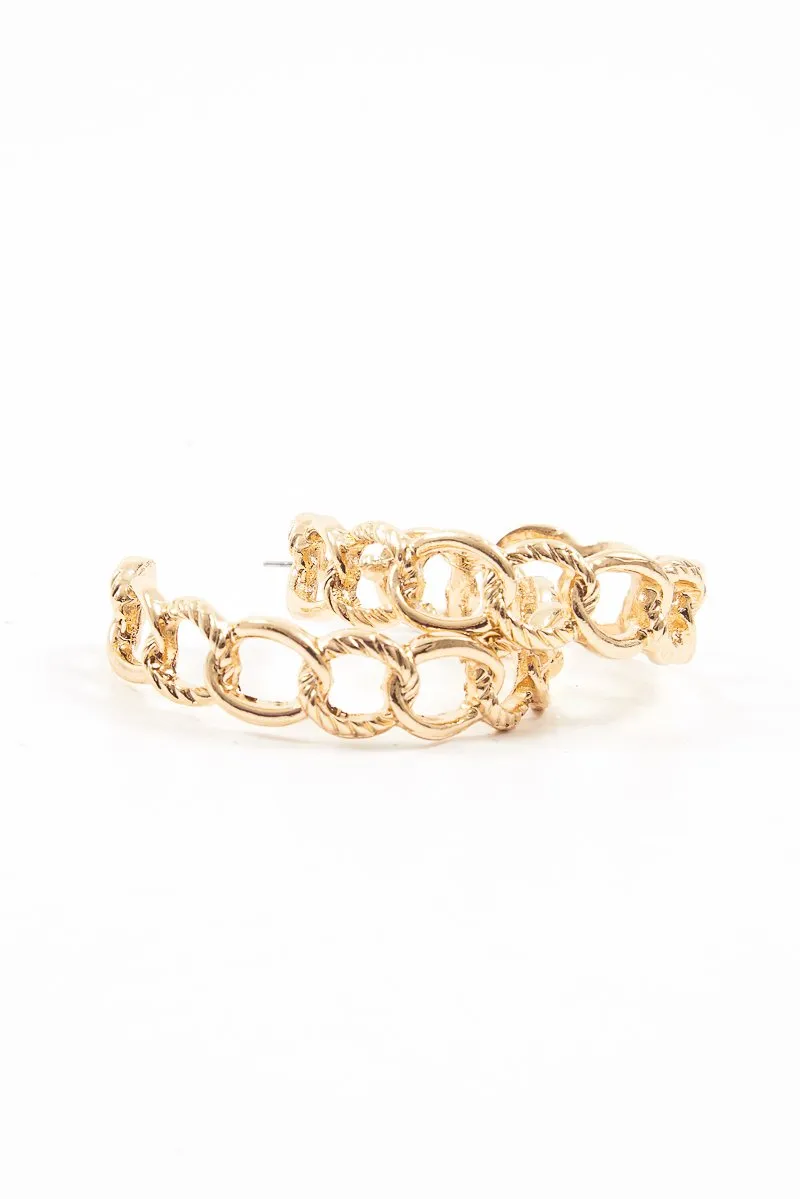 Gold Chunky Chain Hoop Earrings - Florencia