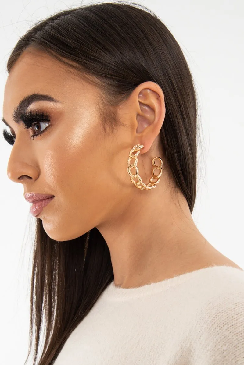 Gold Chunky Chain Hoop Earrings - Florencia