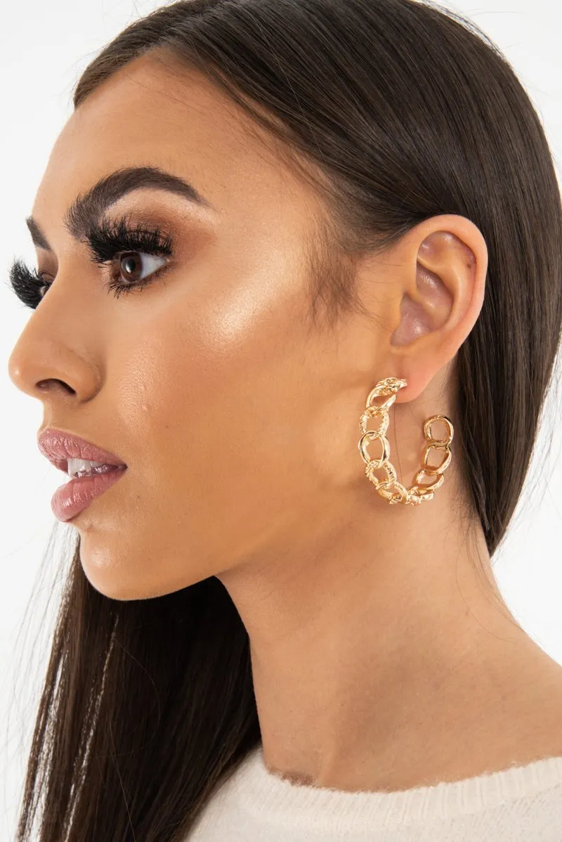 Gold Chunky Chain Hoop Earrings - Florencia