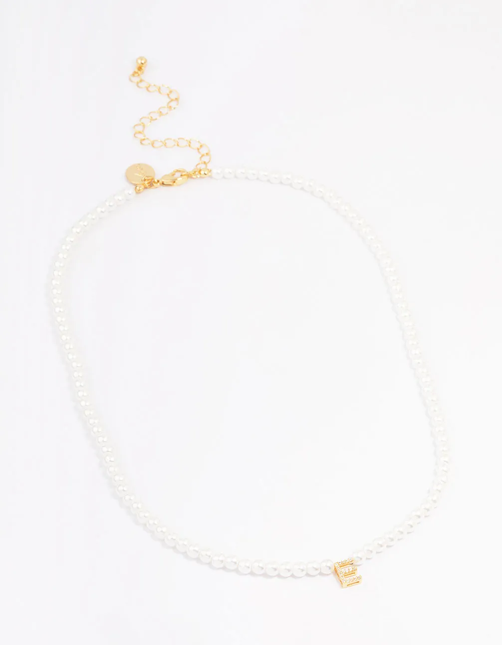 Gold Plated Letter E Initial & Pearl Pendant Necklace