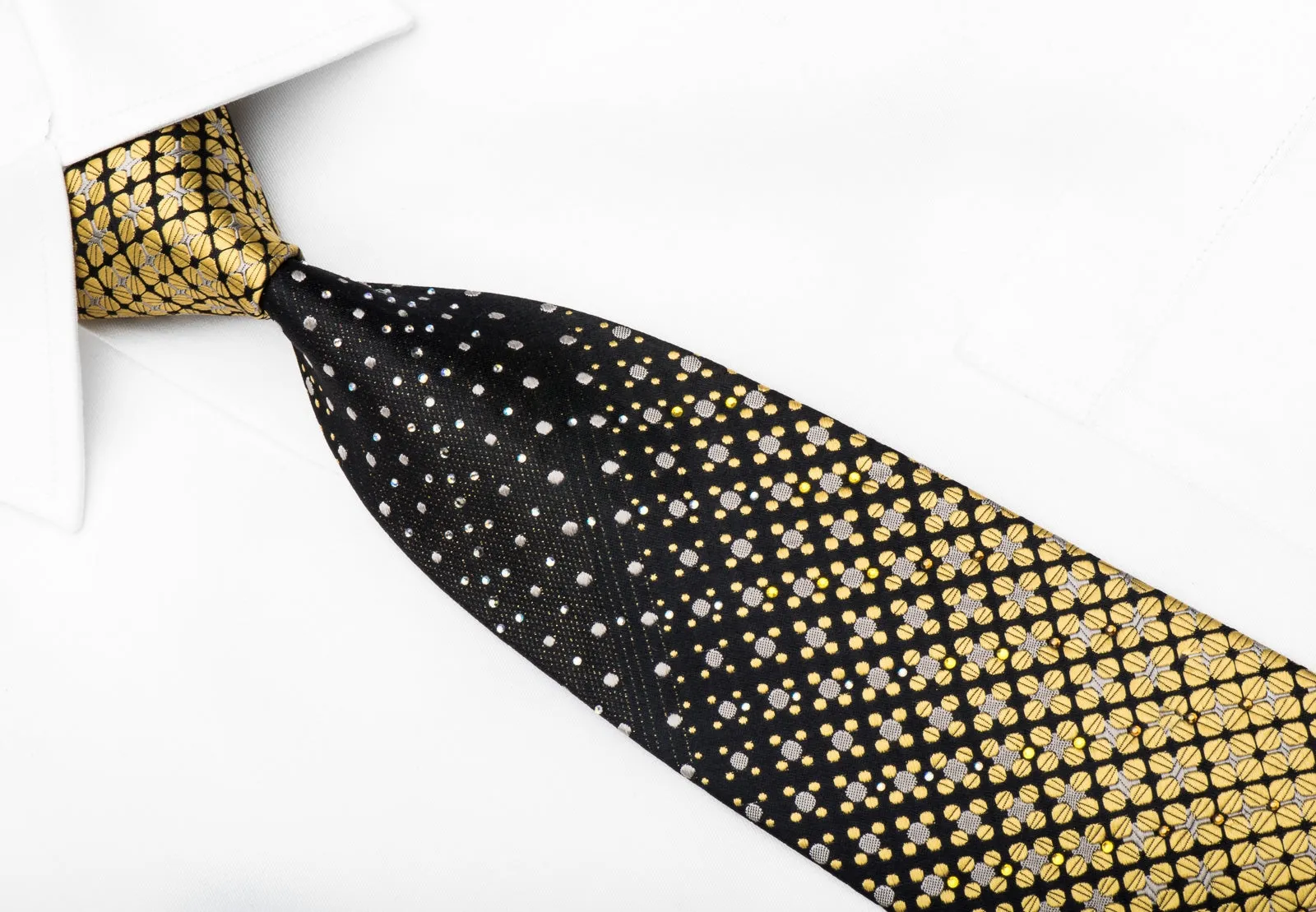 Gold Silver Geometric On Black Rhinestone Tie With Gold Sparkles