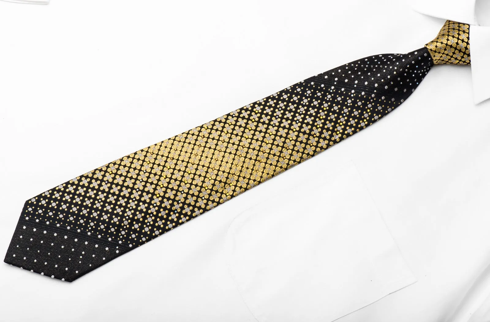 Gold Silver Geometric On Black Rhinestone Tie With Gold Sparkles