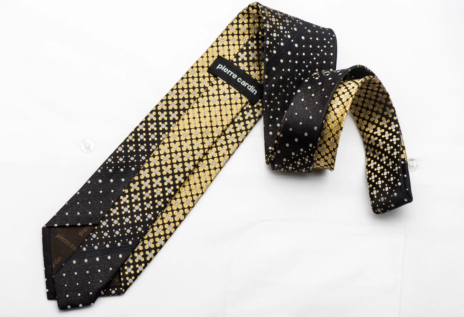 Gold Silver Geometric On Black Rhinestone Tie With Gold Sparkles