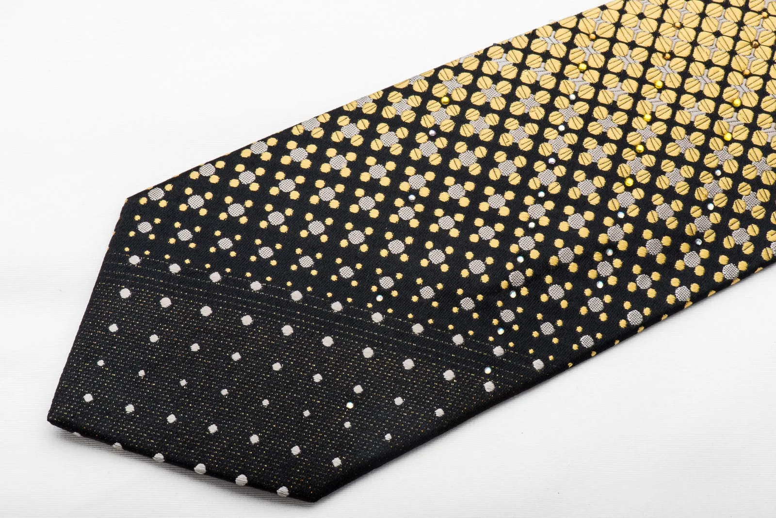 Gold Silver Geometric On Black Rhinestone Tie With Gold Sparkles