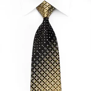 Gold Silver Geometric On Black Rhinestone Tie With Gold Sparkles