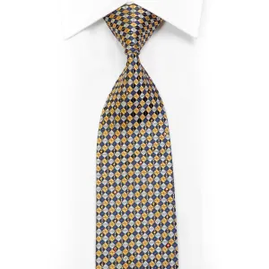 Gold Silver Navy Checkered Rhinestone Necktie With Gold Sparkles