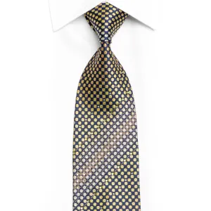 Golden Yellow Geometric Dots On Navy Blue Rhinestone Tie With Sparkles