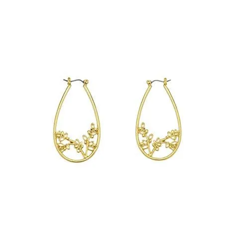 Goldtone Oval Cutout Floral Hoop Earrings