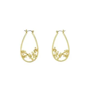 Goldtone Oval Cutout Floral Hoop Earrings