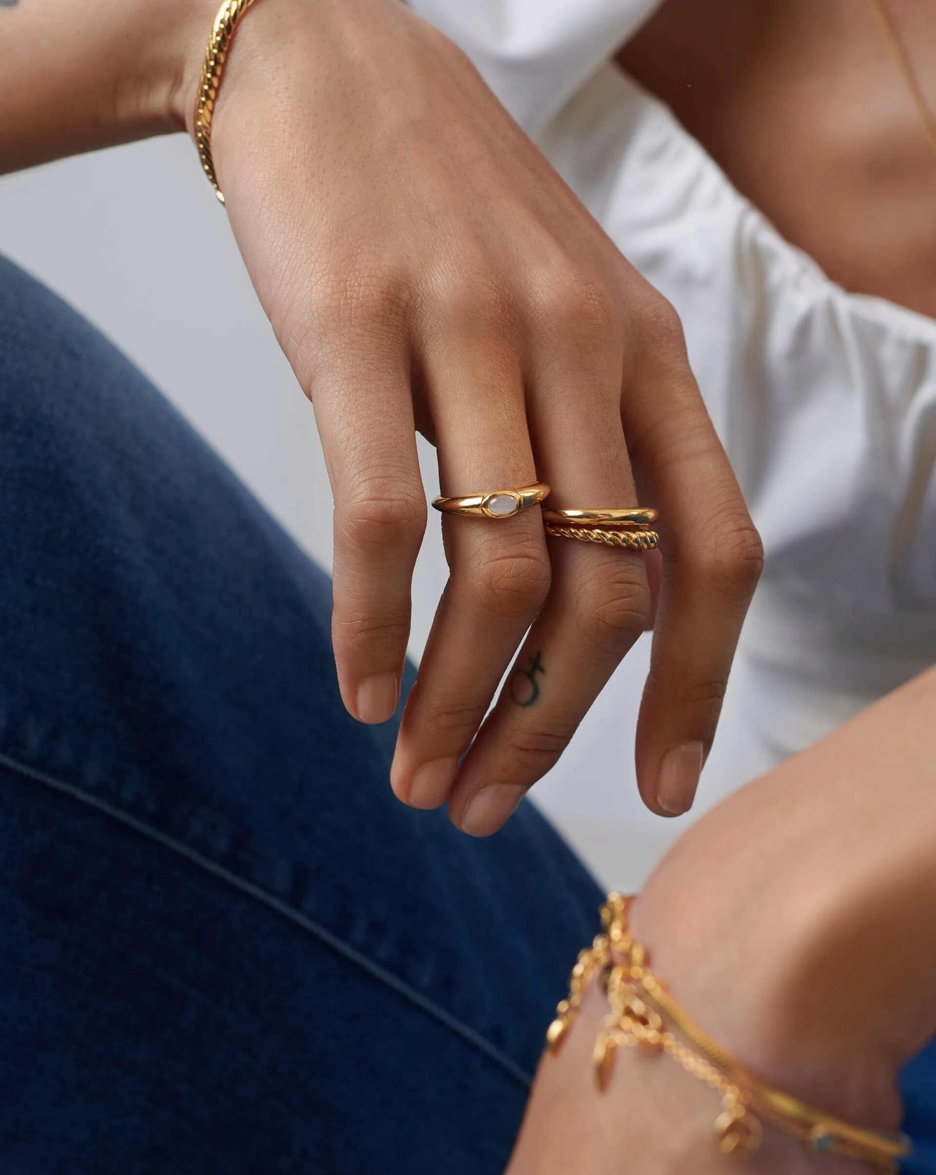 Good Vibes Gemstone Stacking Ring | 18k Gold Vermeil/Rainbow Moonstone