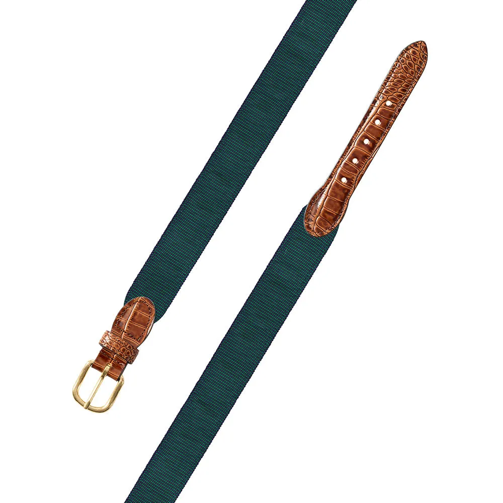 Green & Navy Grosgrain Ribbon Leather Tab Belt