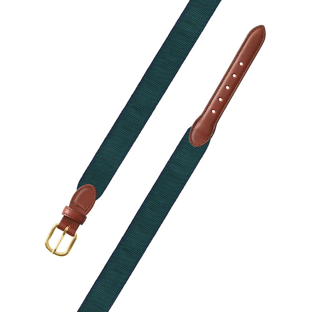 Green & Navy Grosgrain Ribbon Leather Tab Belt