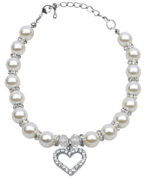 Heart and Pearl Necklace White Md (8-10)