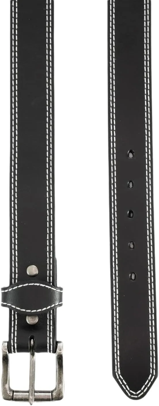 Heritage Leathers Geniune Leather Stitched Heavy Work Belt, Black