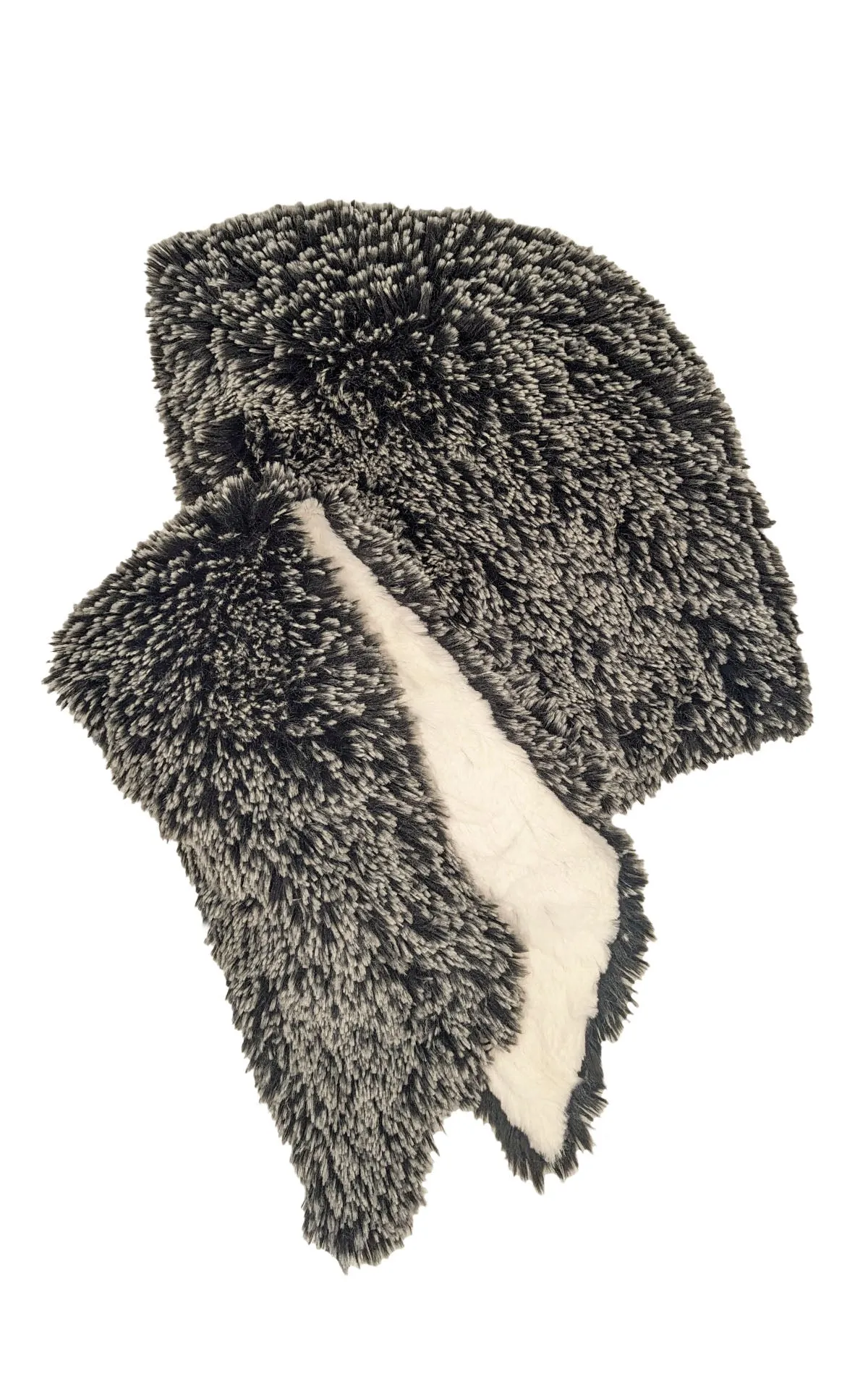 Hoody Scarf - Silver Tip Fox in Black (One Solid and One with Cuddly Ivory)