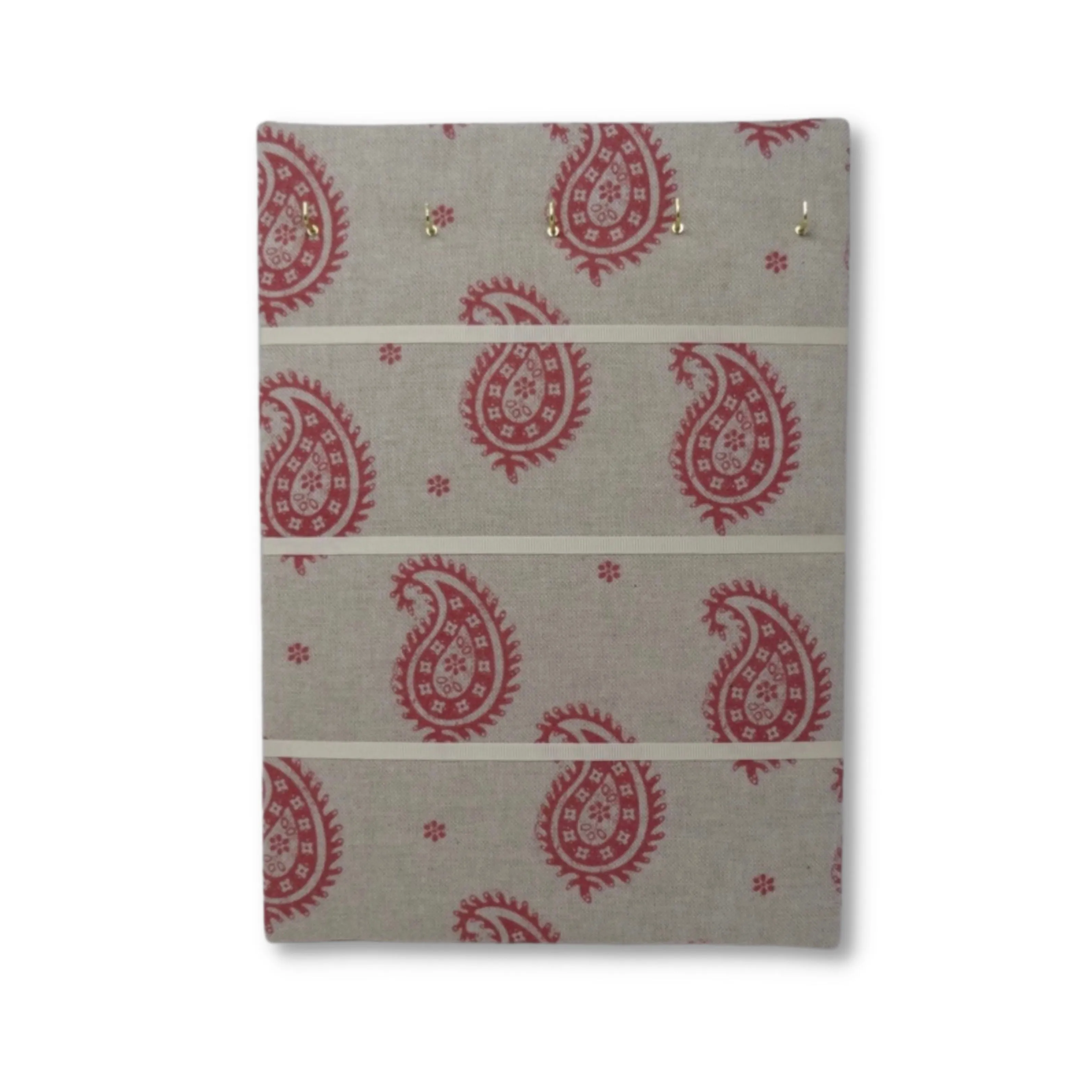 Hook & Hang Jewellery Board - Red Paisley / Ivory