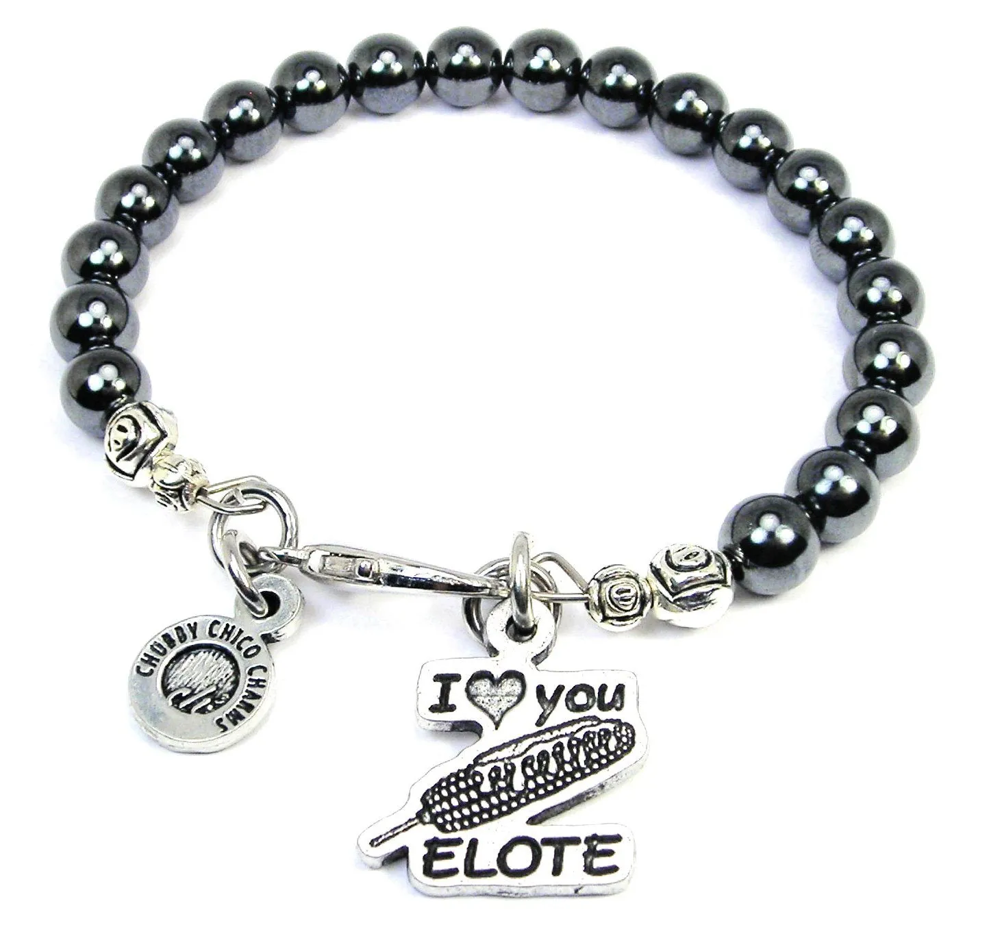 I Love You Elote Hematite Glass Bracelet