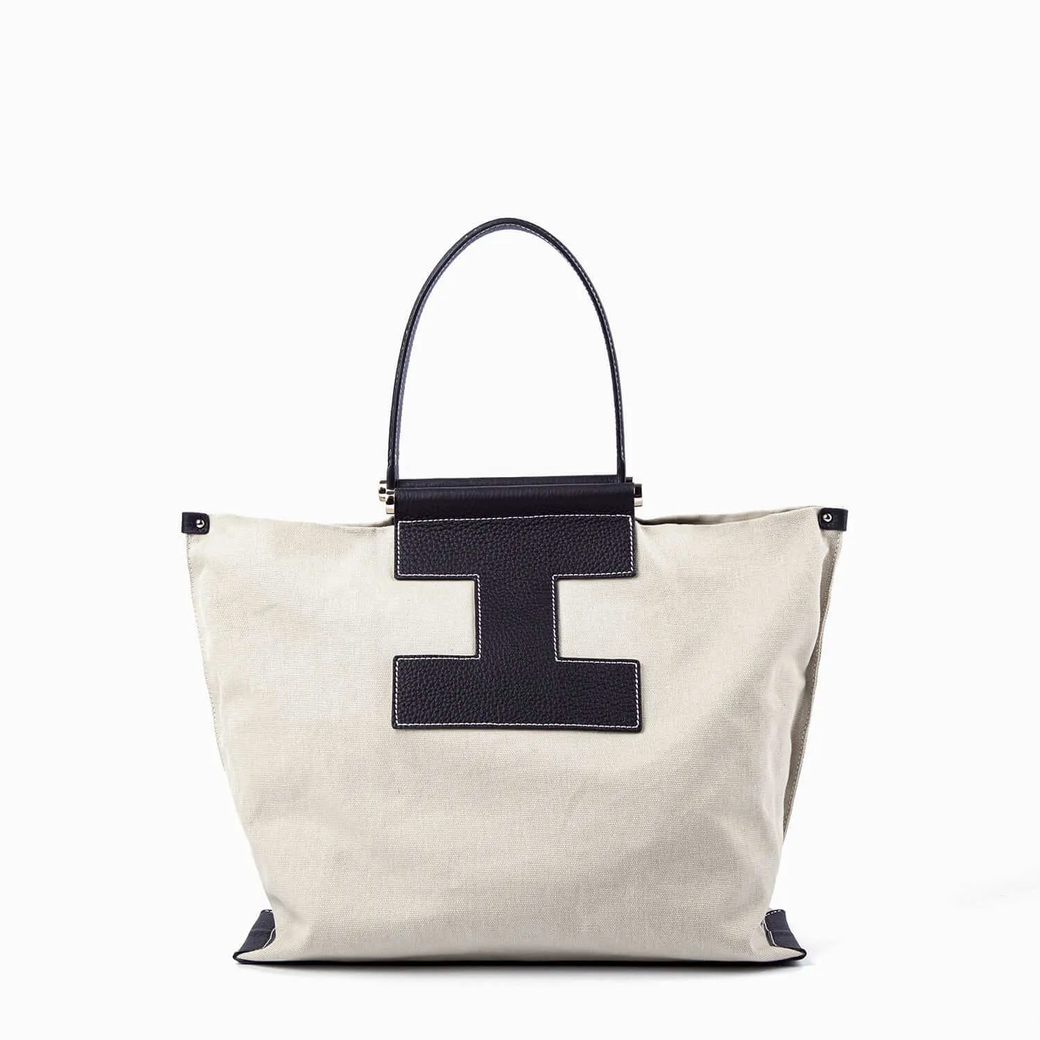 INA - Variety Tote Bag in Leather & Canvas _ Black