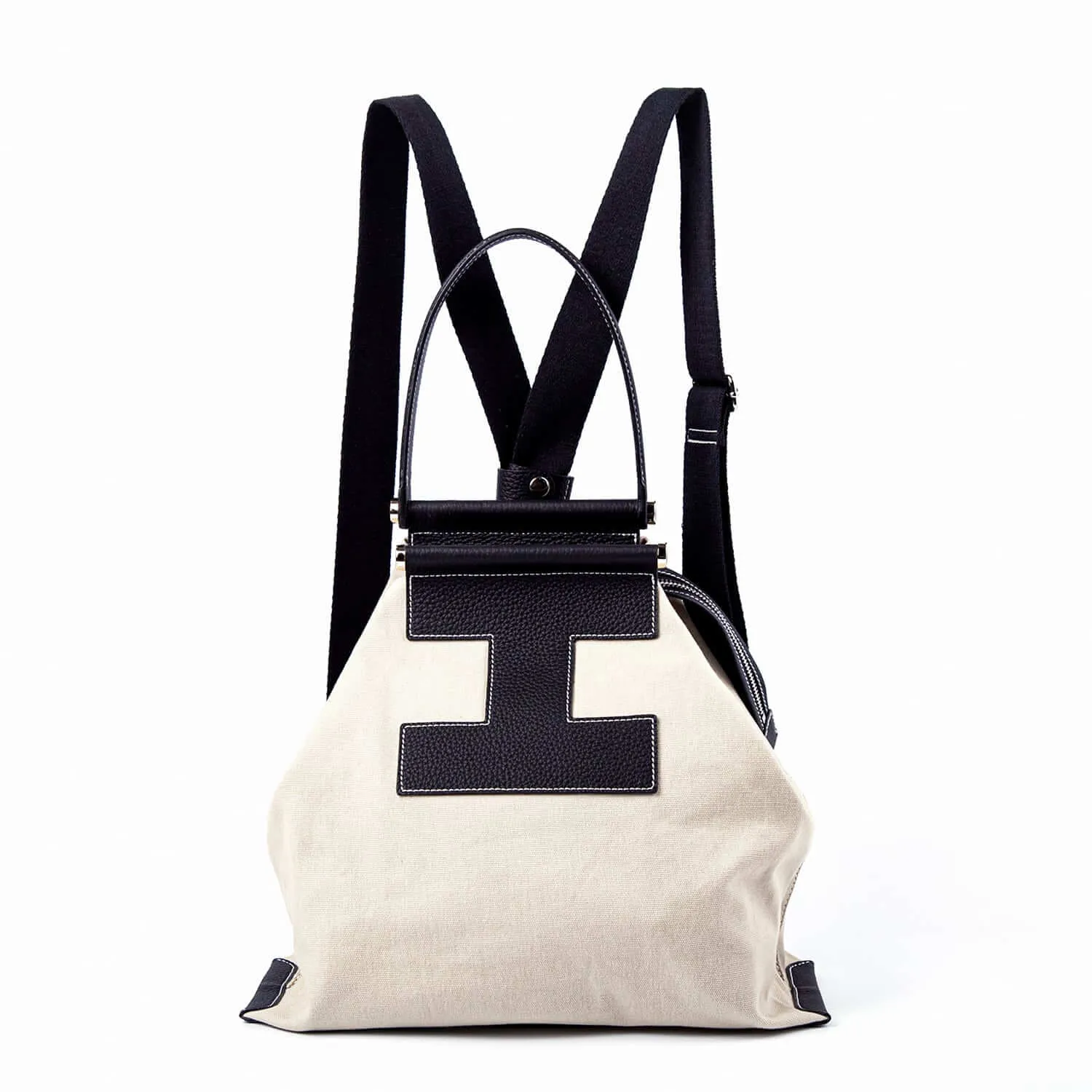 INA - Variety Tote Bag in Leather & Canvas _ Black