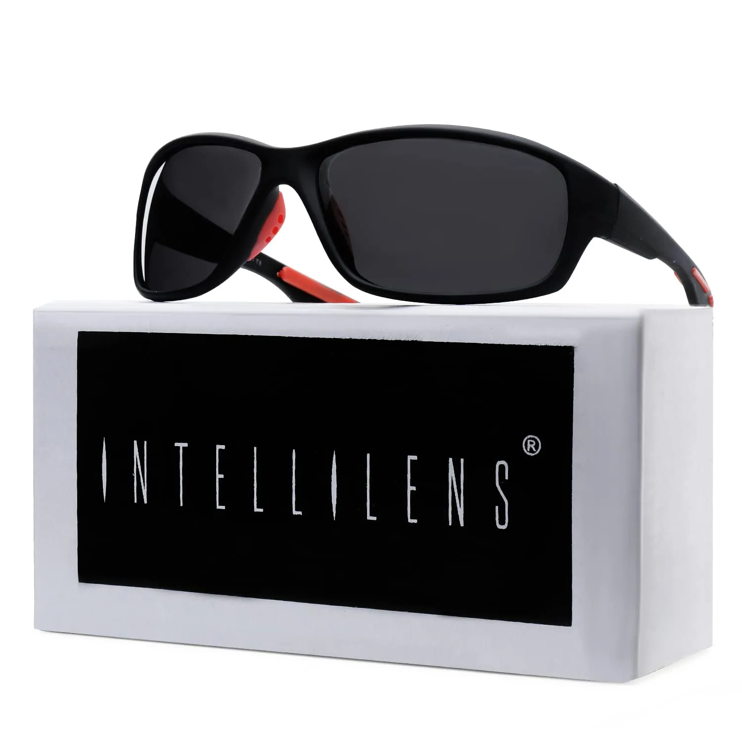 Intellilens Unisex 100% UV Protect HD Vision Polarite Wrap Around Polarized Sunglasses For Bikes Cars Driving Travelling Sports & Outdoors (Red, Free Size) (58-16-136) - Pack of 1